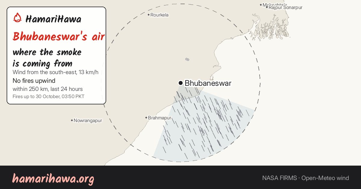 Bhubaneswar: the last 24 hours of fires within 250 km and the wind