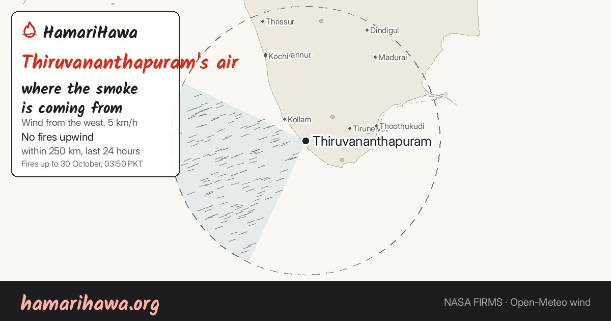 Thiruvananthapuram: the last 24 hours of fires within 250 km and the wind